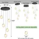 HAIXIANG 5 Lights Globe Chandelier Modern Crystal Glam Light LED Warm Light Pendant Lights for Dining Room Kitchen Island Black Lighting Fixture