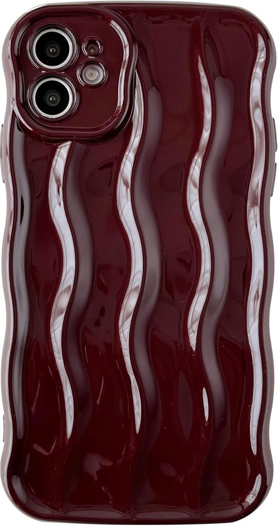 Caseative for iPhone 11 Case,Water Ripple Pattern Curly Wave Frame Soft Phone Case (Wine Red)
