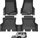 Falafa Floor Mats Fits for Jeep Wrangler JL Unlimited 4 Door 2018-2025(Not Fit for JK or 4XE) All Weather TPE Custom Heavy Duty Floor Liners Includes 1st & 2nd Row Car Mats, Black