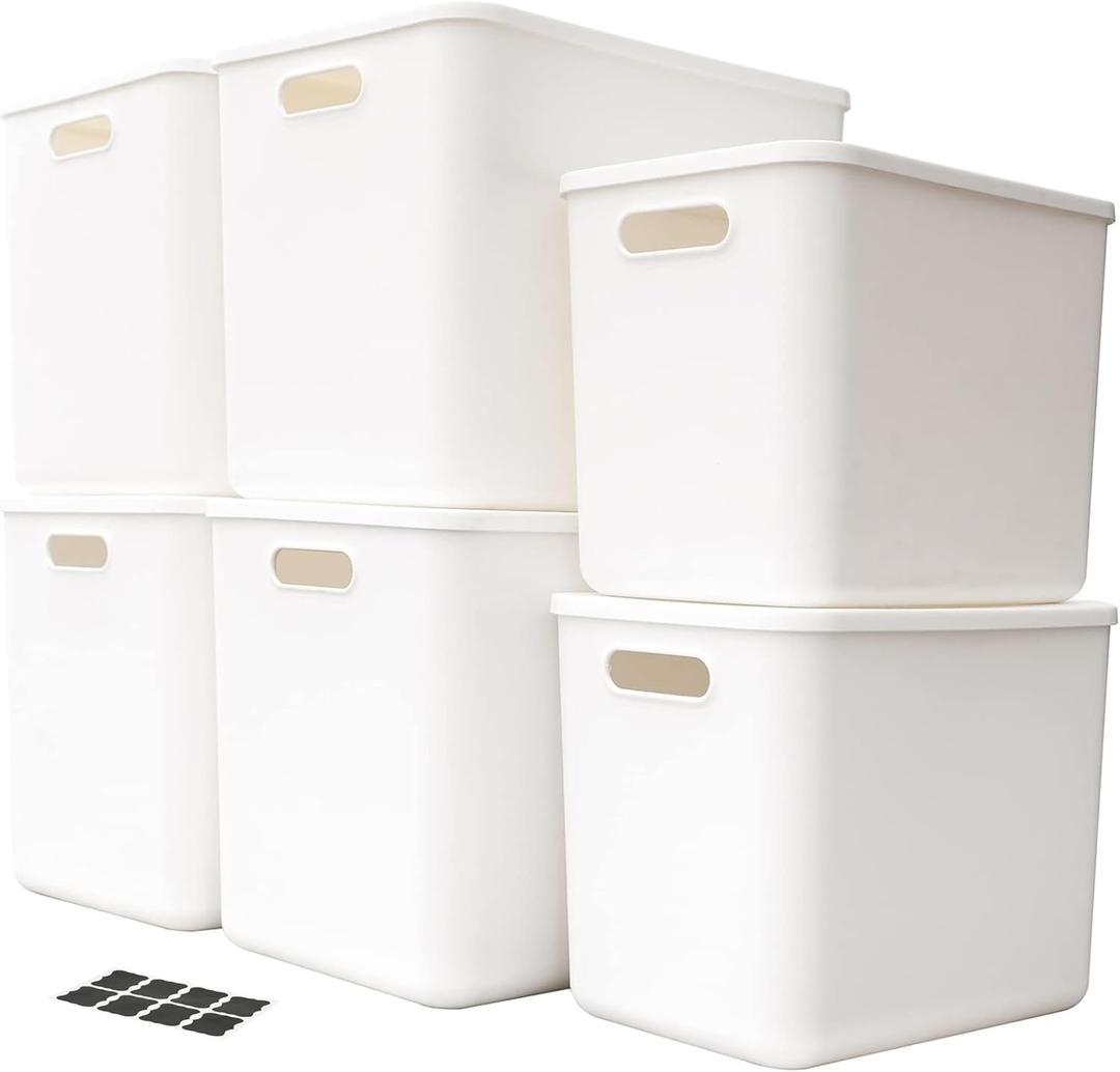 Set Of 6 Plastic Storage Bins,Versatile Kitchen Pantry Organization and Storage,for Plastic Storage Container Under Bed,Under Sink Bathroom Organizer (White, 4 XL+2 L)