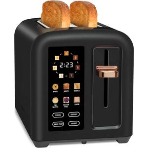 SEEDEEM Toaster 2 Slice, Touch Control Stainless Toaster LCD Display, 50% Faster Heating Speed, 1.4'' Wide Slots, More Timer Functions, Removable Crumb Tray, 1350W, Dark Chocolate