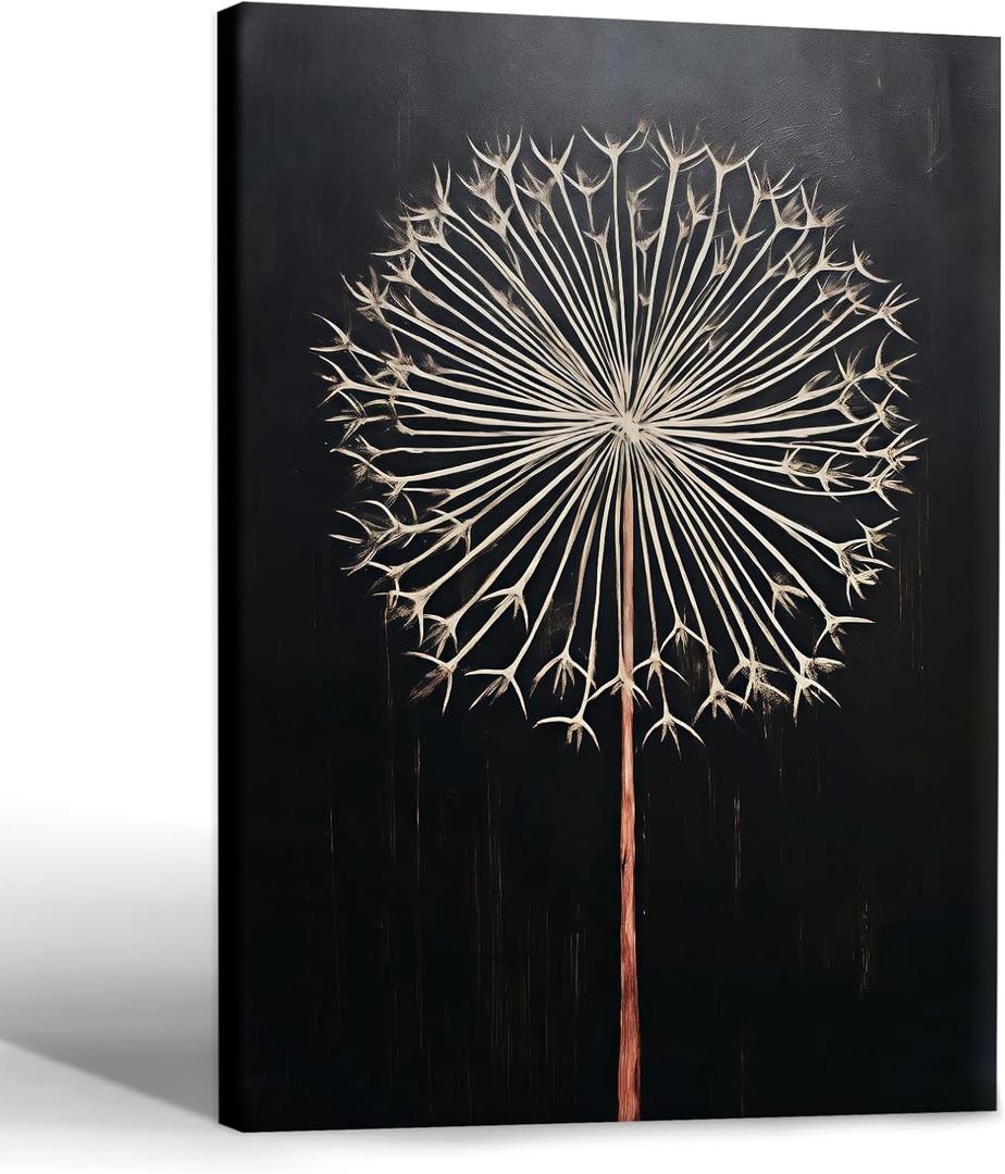 Framed Dandelion Plant Fun Wall Art Decor Canvas Print Poster Picture Modern Minimalist Artwork Bathroom Living Room Bedroom Office Gallery Decor 16x24 Inch Ready to Hang