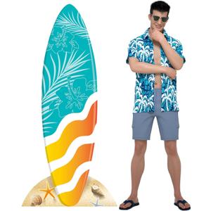 Novabright 6ft Orange Blue Hibiscus Floral Surfboard Cardboard Cutout Stand up Tropical Beach Themed Party Decoration Life Size Photo Props for Summer Hawaiian Beach Party Sign Backdrop