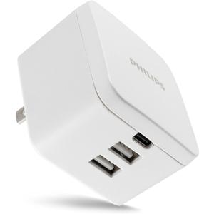 Philips iPhone USB Wall Charger Block, 20W 1 USB C Port, 2 Type A Port Charging Block for iPhone 15, 14, 13 Series, iPad, Power Adapter Cube, Foldable Plug Charging Box, DLP1032Q/37