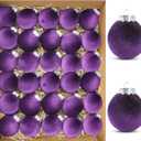 30Pcs Velvet Christmas Balls Christmas Tree Ornaments Velvet Balls Shatterproof Xmas Bulbs Decorations Set Purple Ornaments 2.4Inch for Xmas Holiday Party Indoor Decor