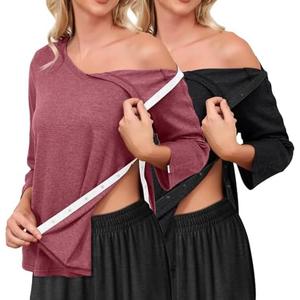 Tfovorlein Post Shoulder Surgery Shirts for Women Tear Away 3/4 Sleeve Full Open Side Snap Dialysis Chemo Adaptive Clothing, XL
