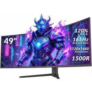 ZZA 49-Inch Ultra-Wide DQHD Curved Gaming Monitor | 5120x1440, 1500R, 165Hz, AMD FreeSync, 120% sRGB, Height Adjustable, HDMI 2.1/DP 1.4 Wall Mountable- Black