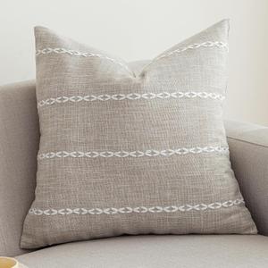 vctops Rustic Striped Cotton Linen Decorative Throw Pillow Cover Embroidery Square Cushion Cover Pillowcase for Sofa Bedroom Couch (Stripe Coffee, 20"x20")