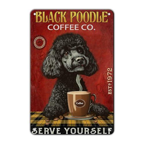 KIYOYO Retro Metal Tin Sign Coffee Company Black Poodle Sign For Outdoor & Indoor Wall Poster Home Bar Shop Decorations Coffee Vintage Sign Gift Poster 12x8 Inch