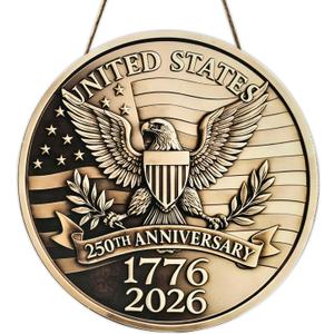 250th Anniversary Decorations - Wooden America 4th of July Home Decor 1776-2026 - 250 Years of Freedom Patriotic Wreath with 2-in-1 Hanger for Porch Wall Outdoor Home Decor