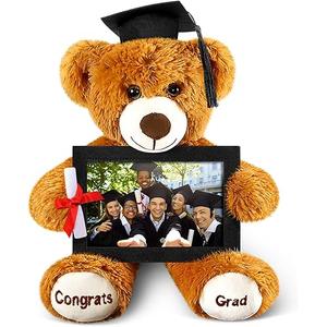 Leyndo Class of 2025 Graduation Plush Bear with Picture Frame Diploma Cap 9 Inch Congrats Grad Plush Stuffed Animal Bear Graduation Gifts for Preschool Kindergarten College Masters (Black)