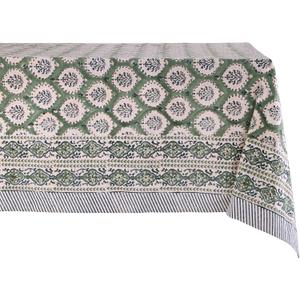 ATOSII Kari Green 100% Cotton Rectangle Boho Summer Tablecloth, Block Print Floral Table Cloth Linen for Dining, Parties, Wedding, Outdoors Home Decor 72 X 108 Inches I 8 Seater I