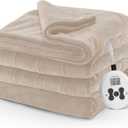 Sunbeam Electric Royal Luxe Microplush Heated Blanket, 12 Heat Settings, 12-Hour Selectable Auto Shut-Off, Fast Heating, Warm and Cozy, Cabernet Color, Full, 84" x 72", Mushroom