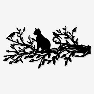 NBEADS Cat and Tree Metal Wall Art Decor, 5.8x11.8 Inch Black Wall Hanging Decor Silhouette Wall Art for Home Bedroom Living Room Bathroom Kitchen Office Garden Hotel Wall Decoration