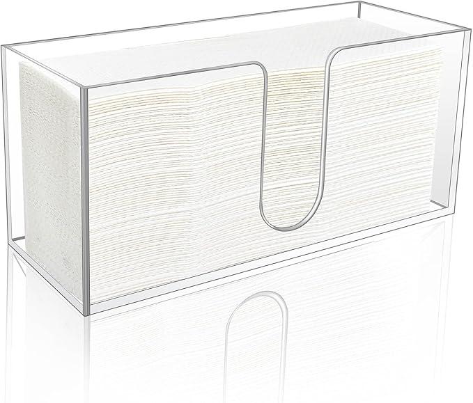 1 Pack Acrylic Paper Towel Holder, Countertop Napkin Dispenser for CFold, MultiFold & Trifold Paper Towels, 5mm Transparent Acrylic for Kitchen, Bathroom & Restaurant (1)