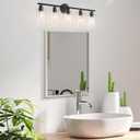 Bathroom Vanity Light Fixtures Matte Black Bathroom Lighting Fixture, 5 Lights Bathroom Light Fixture Over Mirror, Modern Black Vanity Light, Wall Sconces with Glass Shades