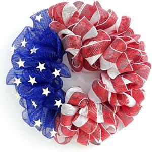 26 Inch Mesh Patriotic Front Door Wreath, 4th July Independence Day Wreath for Summer America Patriotic Flag Burlap Farmhouse Decor, Memorial Day Americana Front Window Hanging Decor (Pink-blue)