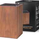 Acacia Wood Universal Knife Block with Plastic Slot Top, Kitchen Knife Holder for Knives, Scissors & Sharpening Rod, Easy-Clean Countertop Storage Organizer