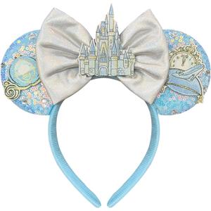 Hairband for Women Adult Blue Sequin Mouse Ears Headband with Castle Bows for Park Ears