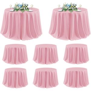 Sancua Round Tablecloth 120 Inch Diameter, 8 Pack - Circle Polyester Fabric Table Cloth for Wedding Party Reception Banquet Birthday, Washable Formal Table Cover (Fit 48-96 Inch Tables), Pink