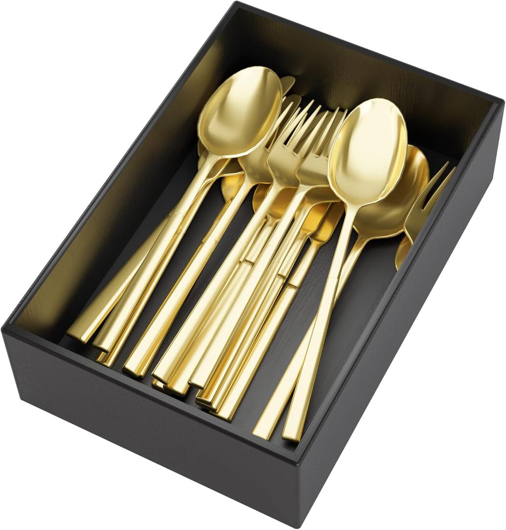 Black Bamboo Drawer Organizer - Silverware&Utensil Holder Organizer for Kitchen Drawers, Multi-Use Drawer Dividers Boxes for Bathroom CounterCabinet, Garage, Office Desk, Makeup, Jewelry (9"6"2.5")