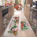 2 x Christmas Kitchen Rugs Set of 2, Christmas Rugs for Kitchen, Farmhouse Christmas Tree Truck Merry Christmas Kitchen Mats, Winter Home Decor Low-Profile Kitchen Rugs, 16x24 and 16x47 Inch