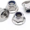 M6-1.0 Flange Nylon Insert Lock Nuts Flanged Locknuts, DIN 6926, Stainless Steel 18-8 (304), Bright Finish, 25 PCS