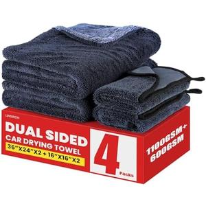 LINSIRON 4-Pack 1100 GSM Car Drying Towels Detailing,36”x24”x2+16”x16”x2,Dual Sided Microfiber Towels for Cars,Super Absorbent Scratch-Free,No Water Spots,for SUVs, RVs, Trucks