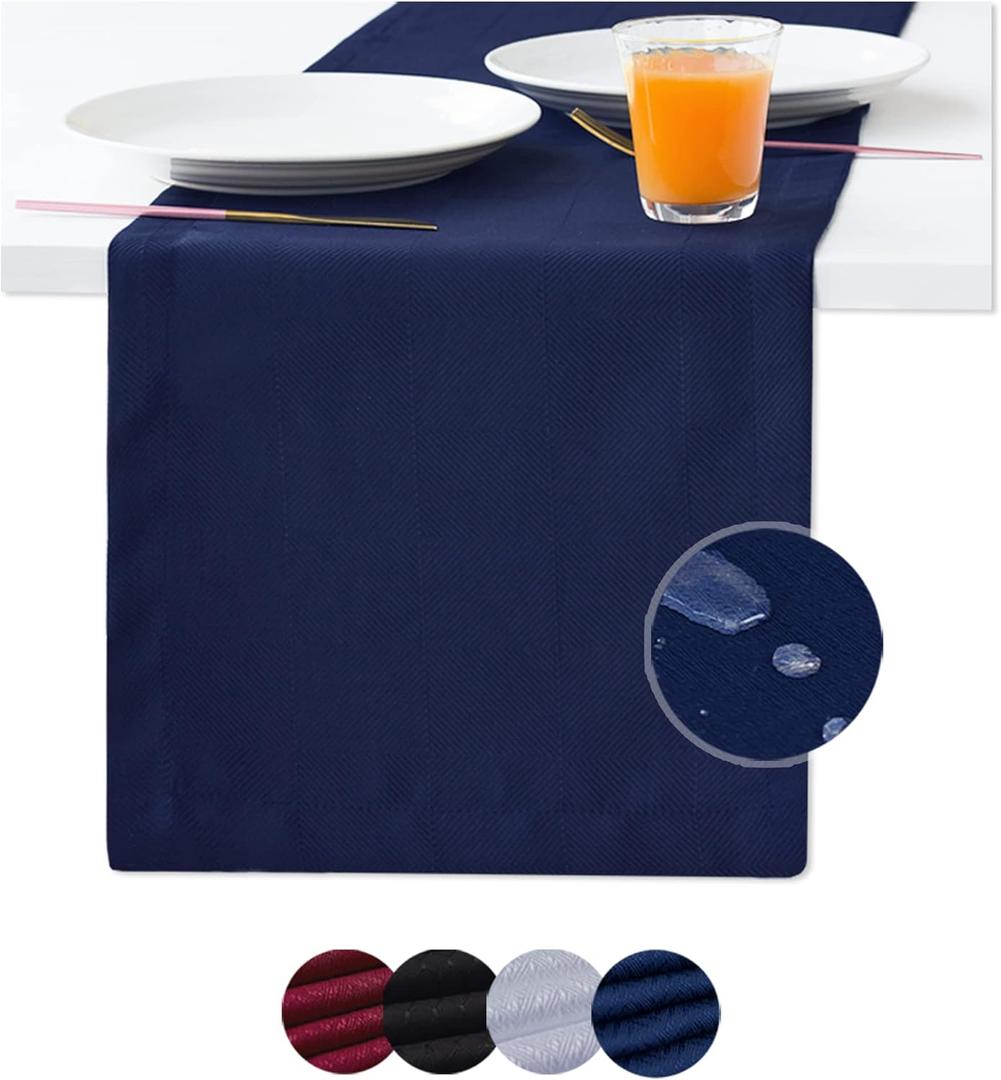 Navy Blue Table Runner 144 inch, Coffee Table Runner, Waterproof Long Dresser Scarf, Outdoor Dining Table Runners, Wrinkle-Free Geometric Decor for Nightstand, Dinner Parties, Wedding, Mothers Day
