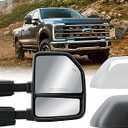 Passenger Right Side Towing Mirror Electric Heated Glass Turn Signal Light Puddle Light and BLIS with Chrome and Textured Black Cap Manual Folding Manual Telescope for 21-25 Ford F-150 250 350 450 550