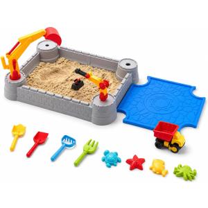 Excavator Sandbox with Lid, 2 Diggers, Dump Truck & Sand Toys, Sandbox without Umbrella