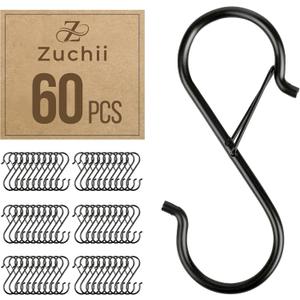 60 Pcs S Hooks for Hanging Safety Buckle, 3.5 Inch Stainless-Steel Heavy Duty S Hooks,Hanging Plants for Closet Hooks, Kitchen Pot Rack, S Hooks Hanging for Kitchen Utensils, Pots and Pans (60pc)
