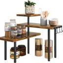 IBUYKE Countertop Organizer,3-Tier Spice Racks, Kitchen Counter Corner Shelf,4 Side Hooks, Adjustable Countertop Shelf for Kitchen, Bathroom, Coffee Bar, Cabinet, Desk, Rustic Brown, TLJ023H (1 pack, Improved)