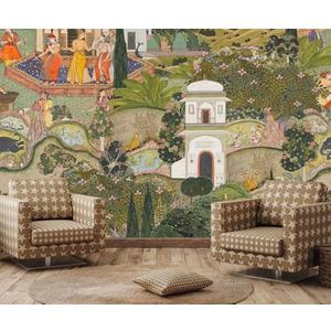 Toolhom Indian Lush Jaipur Garden Wallpaper Mural Vibrant Green Wallpaper for Bedroom Living Room TV Sofa Background Large Art Wall Mural(Not Self-Adhesive)
