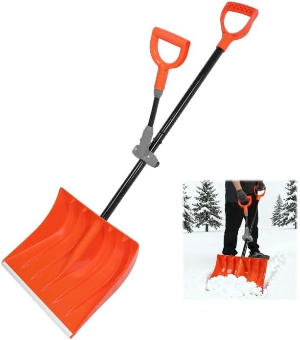ORIENTOOLS Snow Shovel with D-Grip Handle and Durable Edge Blade, an Ideal Accessory for Your Car, Truck, Recreational Vehicle, etc, Orange 17'' Aluminum Snow Shovel (Extendable)