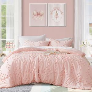Geniospin Pink Full Comforter Set for Girls- 7 Pieces Pom Tufted Bed in A Bag Twin Bedding Sets with Sheets, Pillowcases & Shams, All Season Kids Comforter Set (Full (80"x90"))