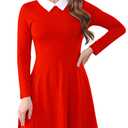 Aphratti Women's Long Sleeve Fall Dresses 2025 Casual Peter Pan Collar A Line Fit and Flare Skater Goth Dress Red Small
