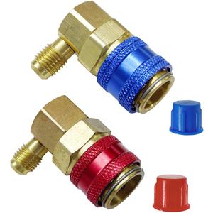 AC R134a Quick Coupler Adapter, 90 Degree Angle High Low Connector Kit with 1/4" SAE Male Flare, Auto Air Condition Freon Manifold Gauge Hose Conversion Set