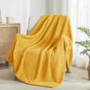 Exclusivo Mezcla Fleece Throw Blanket Extra Large, Super Soft and Warm Blankets for Couch, Sofa and Bed Waffle Textured, Cozy, Fuzzy and Lightweight (Mustard Yellow, 50x70 Inches)