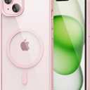 oakxco for iPhone 15 Plus Case Clear Magnetic Compatible with Magsafe, Thin Slim Transparent Non Yellowing, Hybrid Soft Silicone Bumper & Hard Plastic Protective Cover for Women, Light Pink