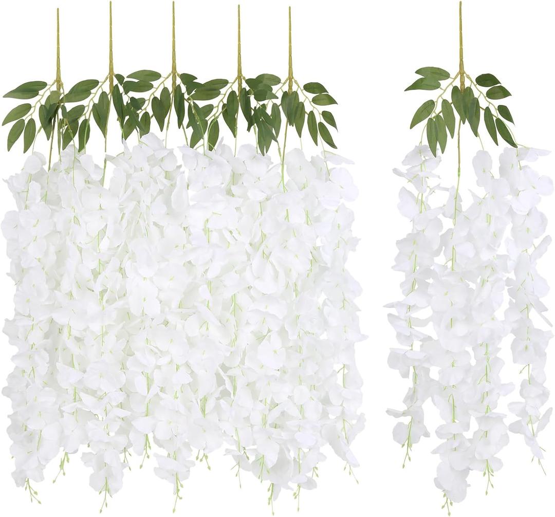 White Artificial Wisteria Hanging Flowers 5Pcs Realistic Fake Hanging Flowers 33" Silk Wisteria Vine Rattan for Wedding Arch Party Backdrop Home Wall Garden Outdoor Decorations (White)