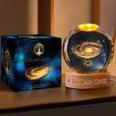 3D Galaxy Lamp Night Light 2.4 in. USB Sphere Light Crystal Ball Wooden Base Cool Lamps for Bedroom Teen Girl Gifts Trendy Stuff Kids Night Light Globe Light Elegant Design Home Decor (Galaxy)