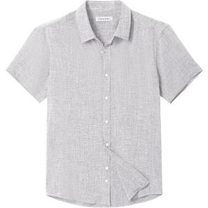 Men's Short Sleeve Button Down Shirt Cuban Collar Anti-Wrinkle Shirt Casual Summer Beach Shirt (L)