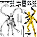 T13 3D Action Figure Set (Assembly Completed) 2 Pcs, 3D Printed Multi-Jointed, Titan 13 Action Figures, Multi-Articular Lucky Mobile Robot Nova,Desktop Decorations for Game Lovers Toys (Sliver Gold)