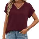 WIHOLL Womens Tops Dressy Casual Rolled Short Sleeve V Neck T Shirts Summer Business Work Blouses Crepe Texture Outfits