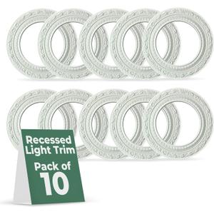 Renovators Supply Manufacturing Recessed Spot Light Trim White Urethane Recessed Decorative Ceiling Medallion 6" ID X 10" OD Light Rosette Water Resistant Ceiling Moulding Pack of 10