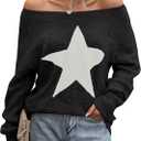 Blooming Jelly Women's Off The Shoulder Sweaters Cute Fall Tunic Tops Knitted Pullover Sweater (Black, M)