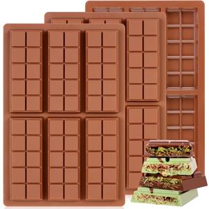 Chocolate Bar Mold, Non-Stick Dubai Chocolate Molds, Food Grade Silicone Deep Chocolate Bar Mold for Pistachio, Candy- Set of 3 (Square)