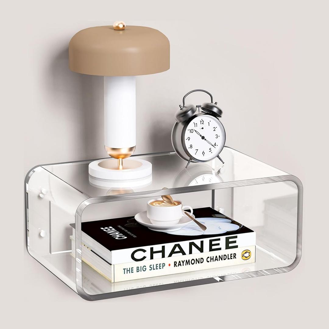 Acrylic Floating Nightstand, Bedside Table, Nightstand Shelf Wall Mounted Bedside Shelf (Clear, Small)