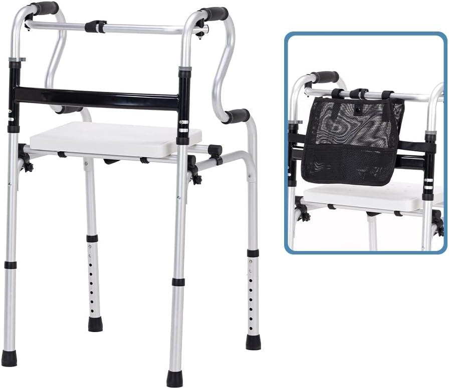 Folding Walker with Seat and Storage Bag,Adjustable Height, 2-in-1 FixedCross Walk Modes, Portable Aluminum Alloy,Walkers for Seniors, Disabled, Mobility-Impaired Users